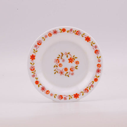 Assiette à dessert vintage Arcopal collection Scania blanche à motifs fleuris oranges