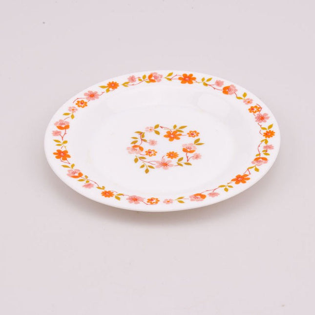 Assiette à dessert vintage Arcopal collection Scania blanche à motifs fleuris oranges