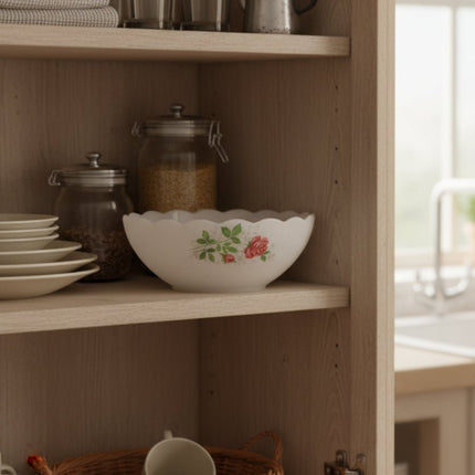 Plat saladier vintage Arcopal blanc collection roses rouges