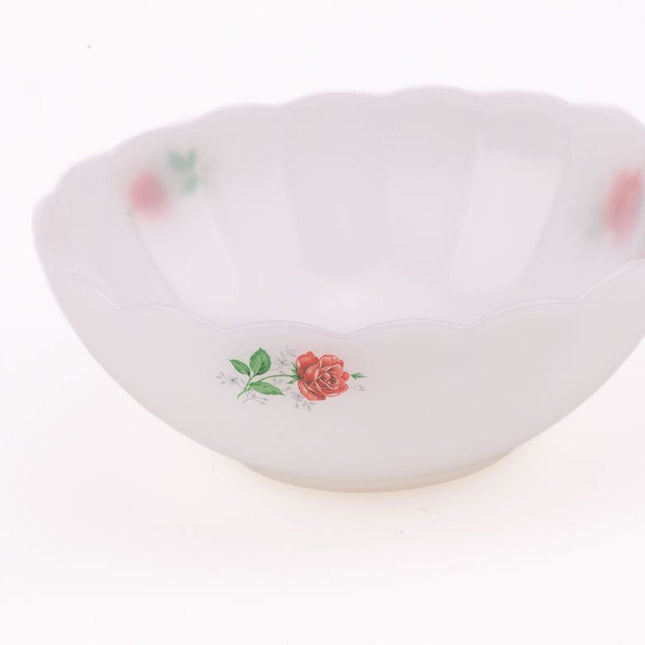 Plat saladier vintage Arcopal blanc collection roses rouges
