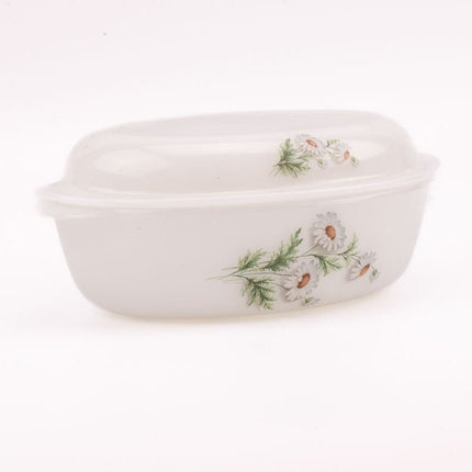 Plat au four vintage Arcopal Marguerite blanc aux motifs fleuris