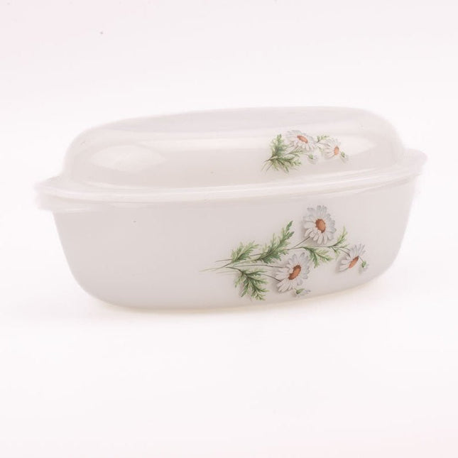 Plat au four vintage Arcopal Marguerite blanc aux motifs fleuris