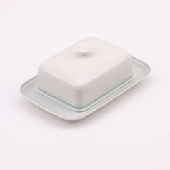 Beurrier Villeroy et Boch en porcelaine blanche avec ligne verte