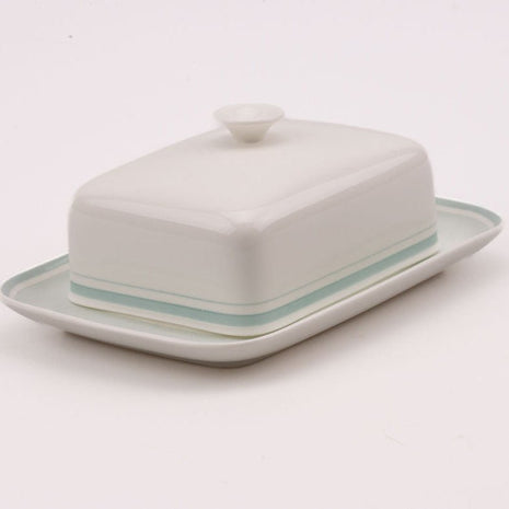 Beurrier Villeroy et Boch en porcelaine blanche avec ligne verte