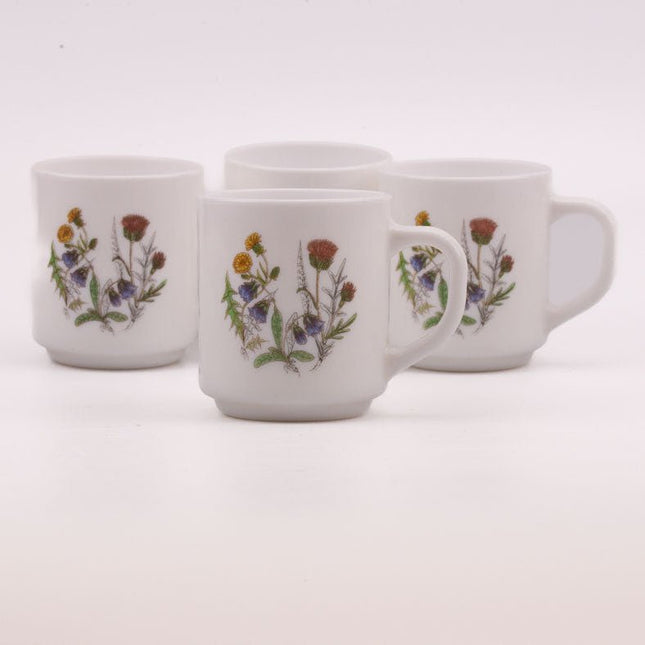 4 vintage Arcopal Wildflower mugs