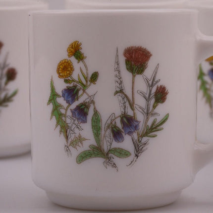 4 vintage Arcopal Wildflower mokken