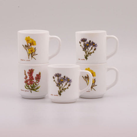 5 mugs blancs Arcopal Fleurs des champs