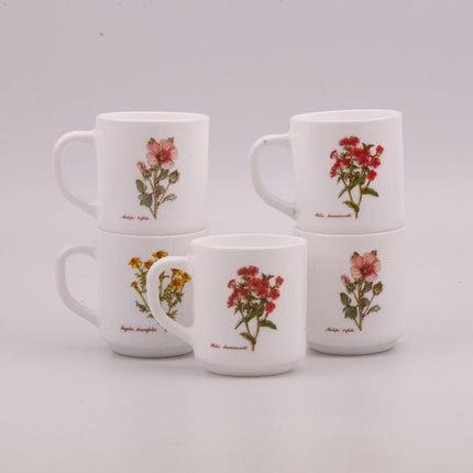 5 mugs blancs Arcopal Fleurs des champs