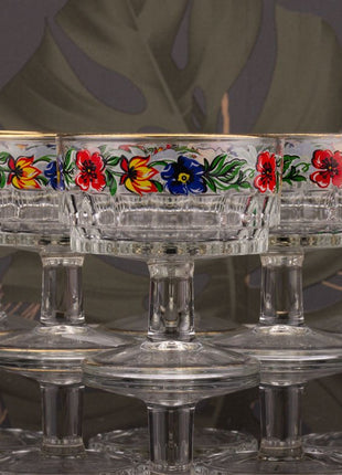 6 coupelles à dessert en verre ciselé multicolore