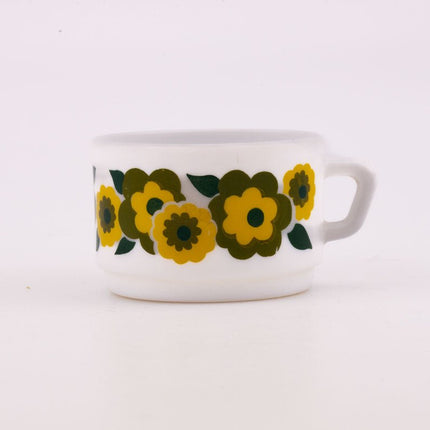 6 tasses blanches Arcopal avec motifs fleuris collection Lotus