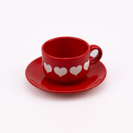 4 tasses et 3 soucoupes Waechtersbach rouge avec motif de coeurs