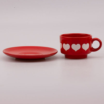 4 tasses et 3 soucoupes Waechtersbach rouge avec motif de coeurs