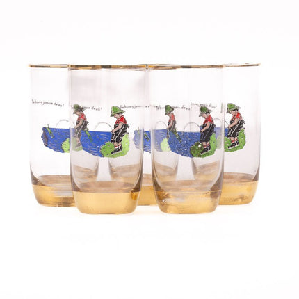 5 verres à eau vintage avec dessin humoristique