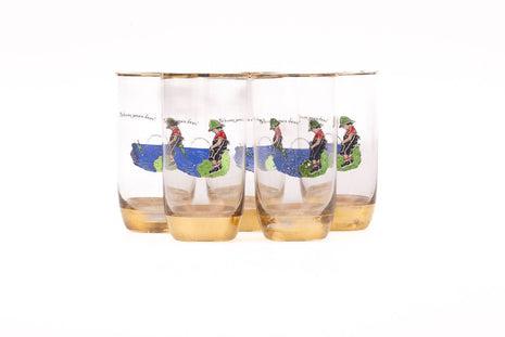 5 verres à eau vintage avec dessin humoristique