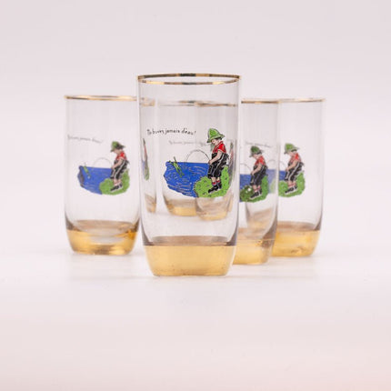 5 verres à eau vintage avec dessin humoristique