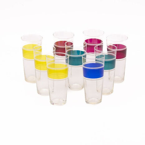 9 verres vintage avec extrémité supérieure colorée 