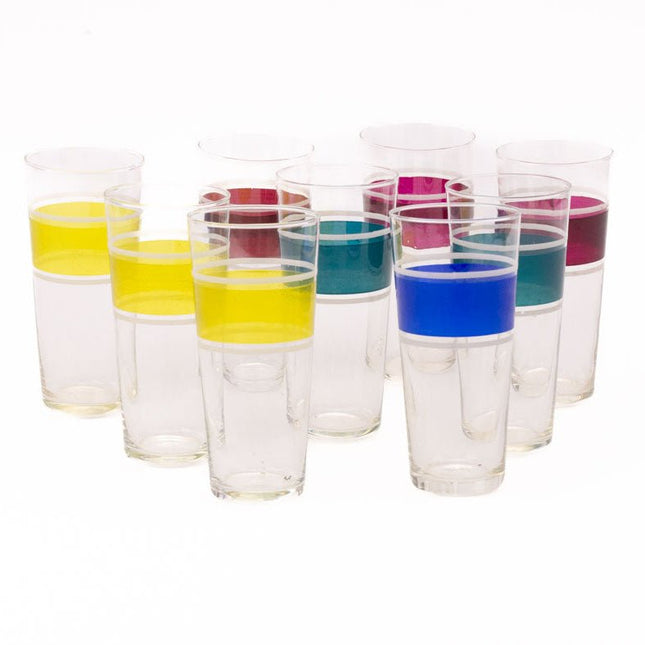 9 verres vintage avec extrémité supérieure colorée 