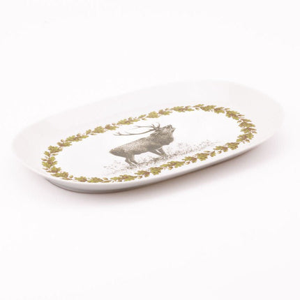 Plateau ovale avec cerf en porcelaine Johan Seltmann