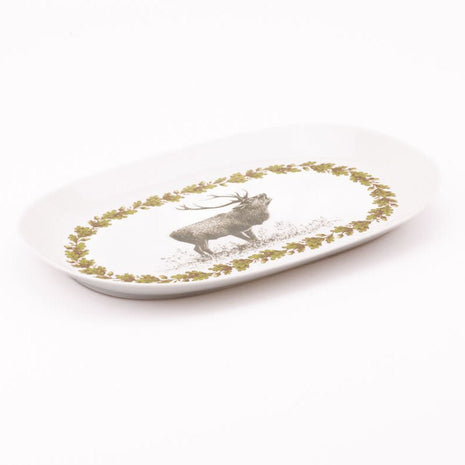 Plateau ovale avec cerf en porcelaine Johan Seltmann