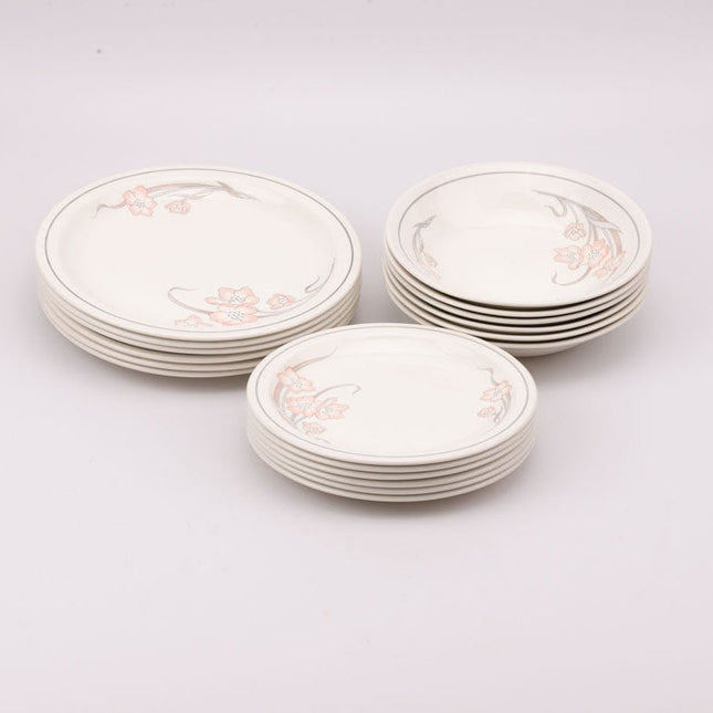 Service 6 assiettes Churchill vintages blanches avec motifs fleuris