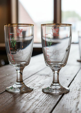 2 verres à pied vintage pour Irish Coffee avec dosages