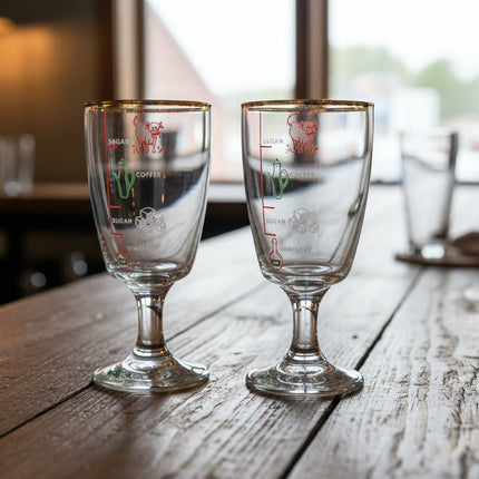 2 verres à pied vintage pour Irish Coffee avec dosages