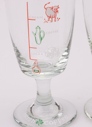 2 verres à pied vintage pour Irish Coffee avec dosages
