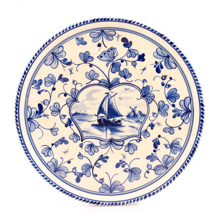 Plateau vintage blanc avec des motifs bleus en porcelaine Victoria