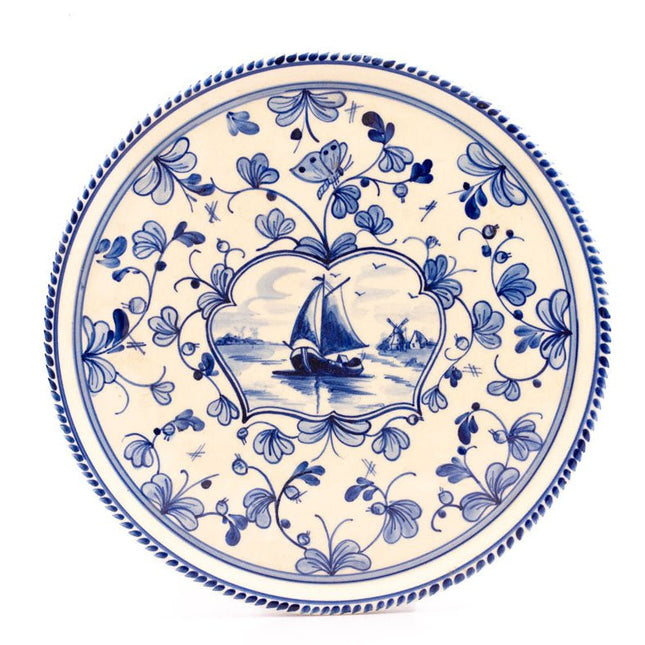 Plateau vintage blanc avec des motifs bleus en porcelaine Victoria