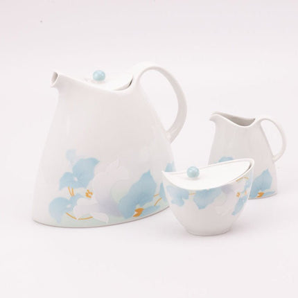 Cafetière, sucrier et pot à lait en porcelaine de Scherzer Miranda blanc avec motifs fleuris
