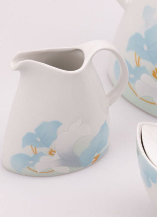 Cafetière, sucrier et pot à lait en porcelaine de Scherzer Miranda blanc avec motifs fleuris