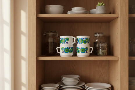 4 tasses Arcopal vintage en porcelaine blanche avec des motifs fleuris rouge collection Lotus