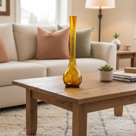 Vase soliflore en verre ambré vintage