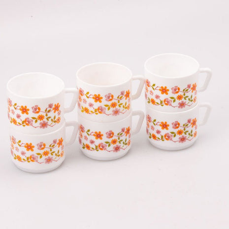 Set de 6 tasses blanches Arcopal collection Scania avec motifs fleuri orange