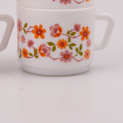 Set de 6 tasses blanches Arcopal collection Scania avec motifs fleuri orange