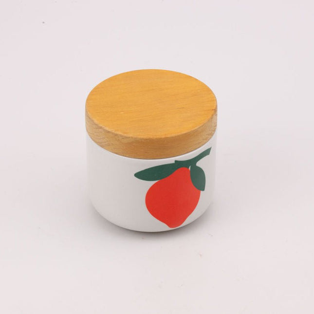 Pot Marco Pozzi blanc avec motif citron et un couvercle en bois