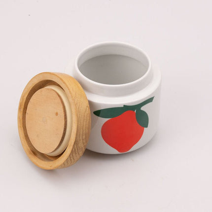 Pot Marco Pozzi blanc avec motif citron et un couvercle en bois