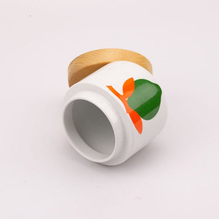 Pot Marco Pozzi blanc avec motif citron et un couvercle en bois