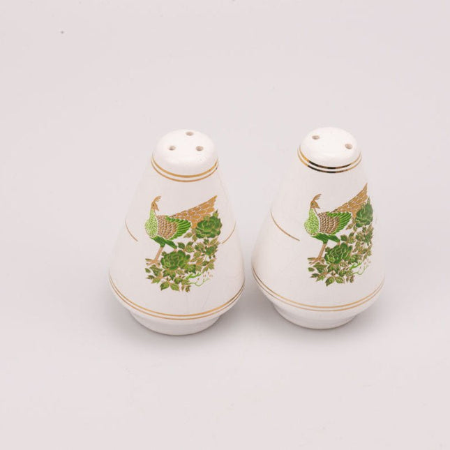 Poivrier et salière vintage blanc en céramique avec un motif de coq