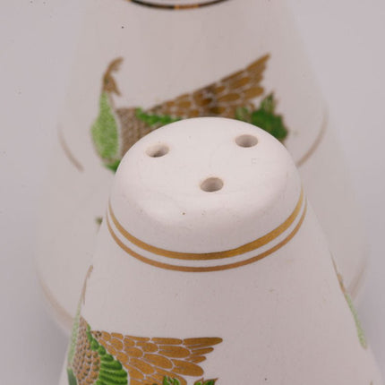 Poivrier et salière vintage blanc en céramique avec un motif de coq