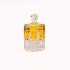 Petit pot en cristal jaune et transparent avec couvercle de Val Saint-Lambert