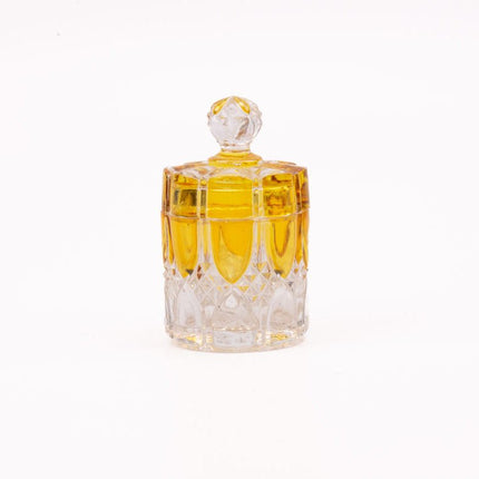 Petit pot en cristal jaune et transparent avec couvercle de Val Saint-Lambert