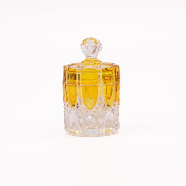 Petit pot en cristal jaune et transparent avec couvercle de Val Saint-Lambert