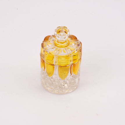 Petit pot en cristal jaune et transparent avec couvercle de Val Saint-Lambert
