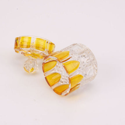 Petit pot en cristal ambré et transparent avec couvercle de Val Saint-Lambert collection Luxval Art Déco