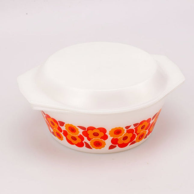 Plat avec couvercle Lotus Arcopal blanc et fleurs oranges