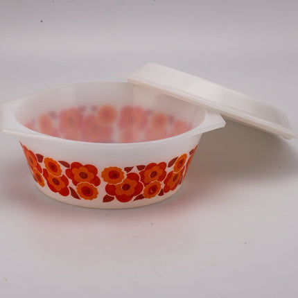 Plat avec couvercle Lotus Arcopal blanc et fleurs oranges