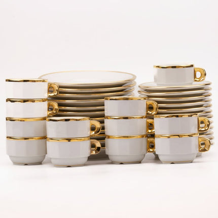 Rare service à dessert et à café Pillivuyt en porcelaine blanche liseret doré 12 personnes blanc