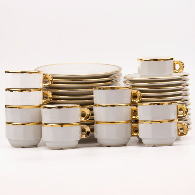 Rare service à dessert et à café Pillivuyt en porcelaine blanche liseret doré 12 personnes blanc