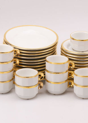 Rare service à dessert et à café Pillivuyt en porcelaine blanche liseret doré 12 personnes